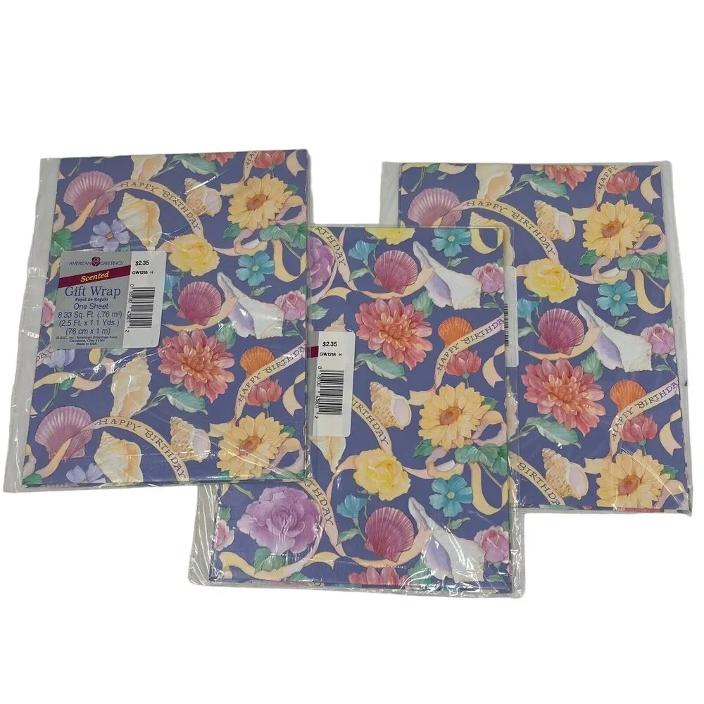 American Greetings Vtg Birthday Bridal Baby Floral Gift Wrap‎ Lot of 11